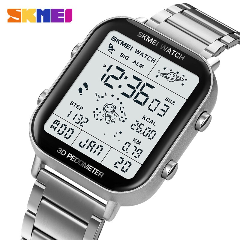 Skmei rücklicht Anzeige Sport pedo Meter Digital uhren herren stoppuhr Countdown armbanduhr kalender kalorien berechnungs uhr