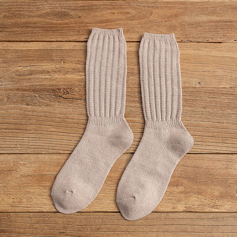 Harajuku Woollen Women Socks Soft Cotton Women Socks Solid Color High Tube Socks For Girls Winter Cute Thick Pile of Socks Lady: khaki