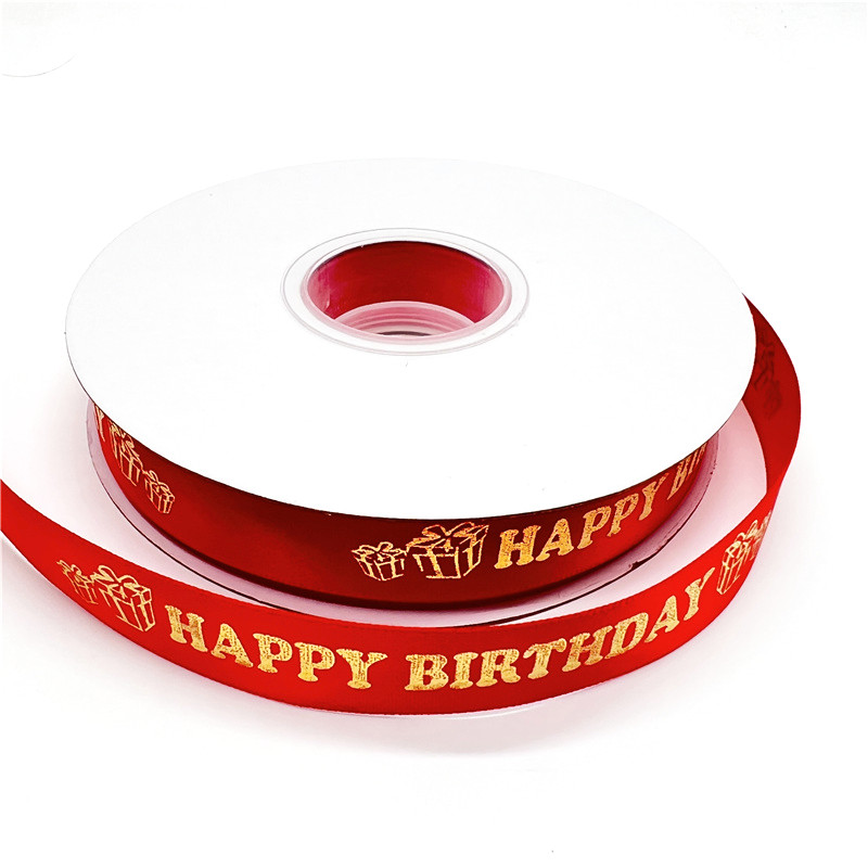 20mm Birthday Ribbon Happy Birthday Printed Satin Ribbon For Birthday Bow Handmade Craft Accessories Wrapping Ribbon