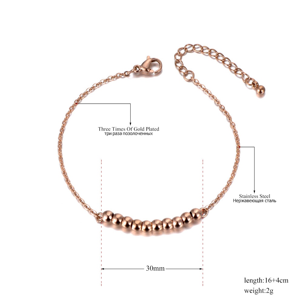 JeeMango Trendy Titanium Stainless Steel Small Beads Charm Bracelet For Women Bohemia Summer Chain Link Bracelet Jewelry JB19075
