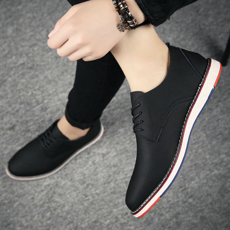 Homme mocassins baskets tout noir chaussures plates robe en cuir décontracté faible lacets Oxfords formel chaussures LK-99
