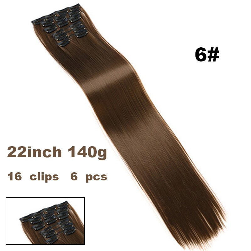 Xuanguang 6 stk/sæt 16 clips 22 tommer fuld hoved clip in hair extension langt glat hår syntetisk hårstykke til kvinder: 6