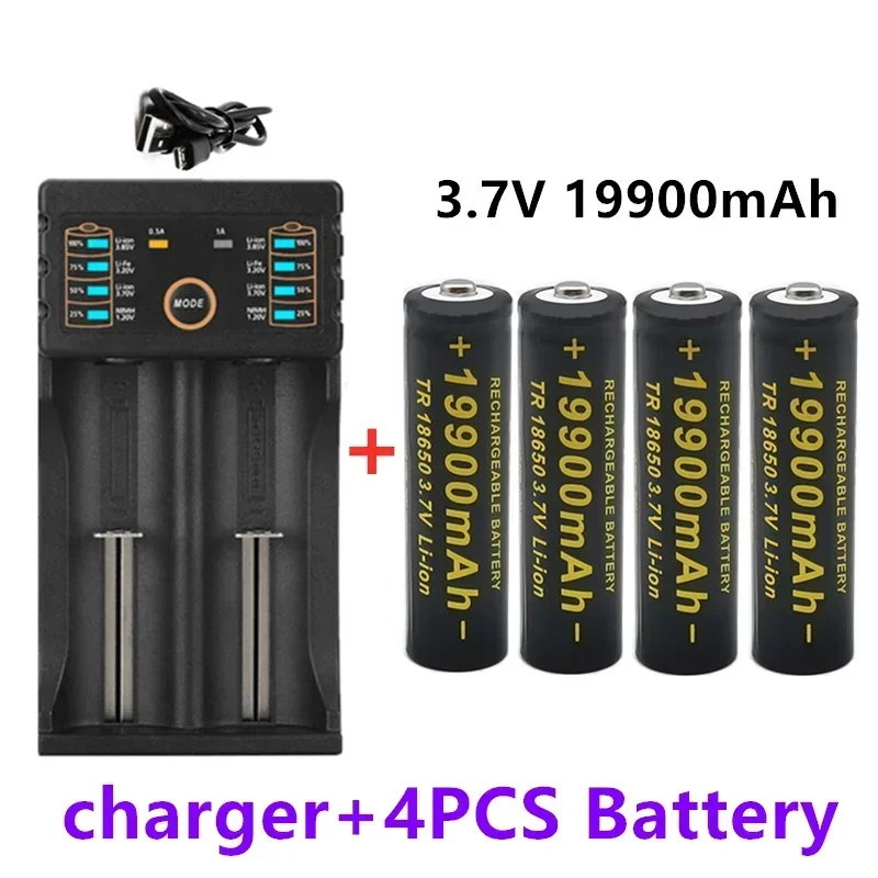 2025 Nuova batteria al litio 18650 ricaricabile 3.7V 19800mAh Batteria per torcia con caricatore USB Alimentazione ad alta capacità di lunga durata S: Rosso