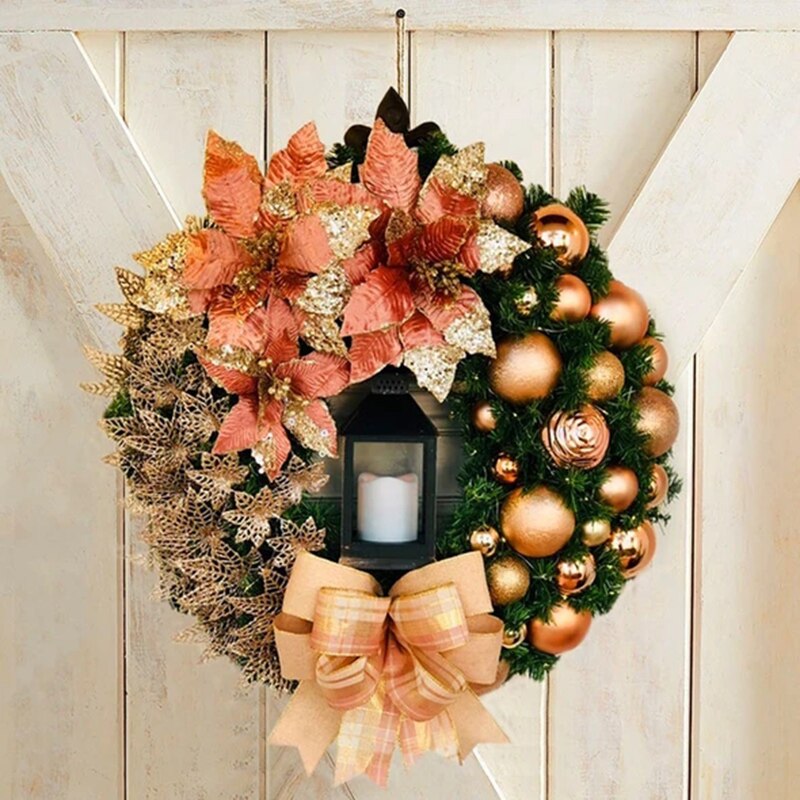 Corona de navidad roja de 40CM, corona de champán dorada para Navidad, decoración de adorno de ventana puerta o pared LBShipping