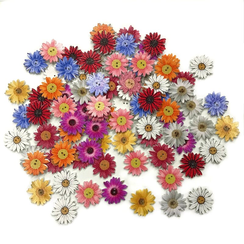 50pcs wooden buttons flower-shaped scrapbook sewing accessories decor button DIY craft handmade clothing decoration 2 holes 25mm