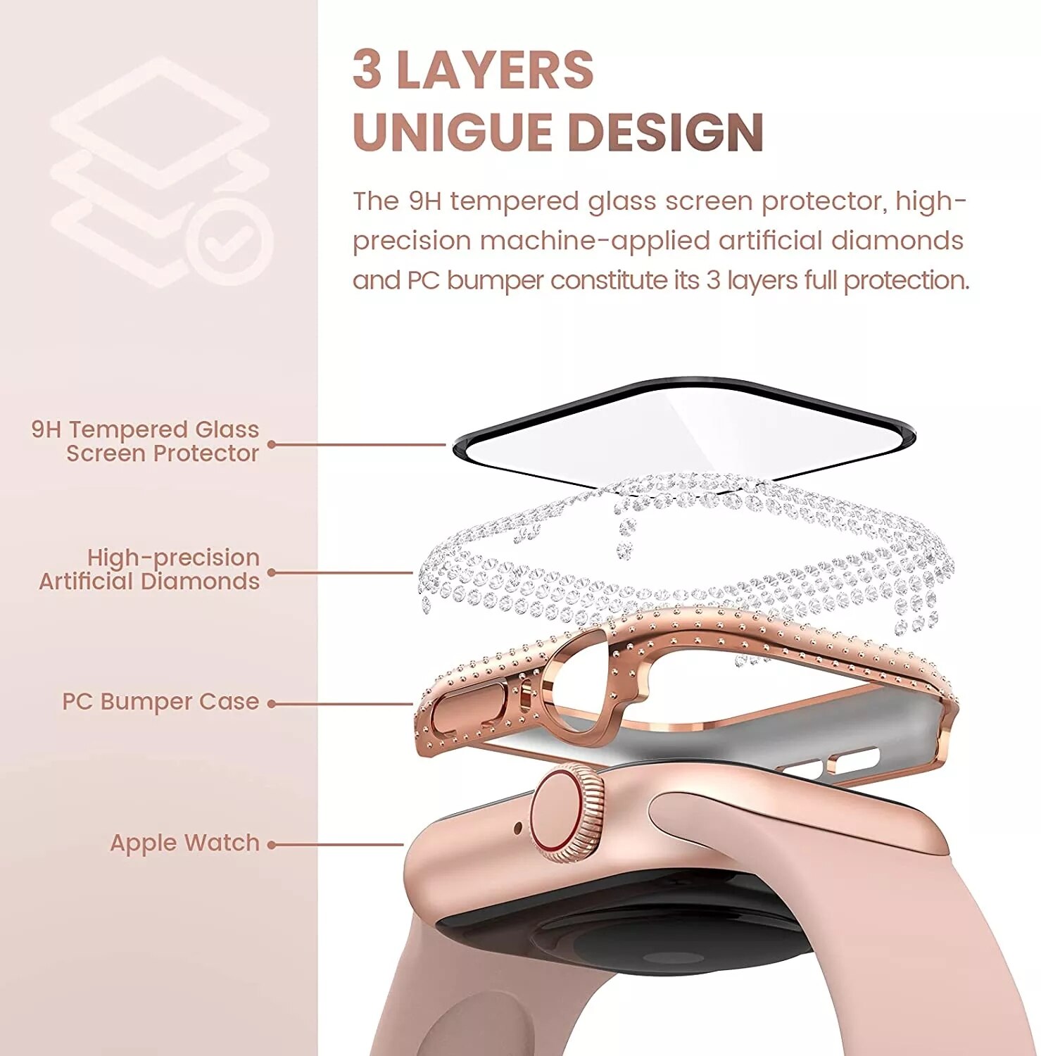 Diamonds Luxury Watch Case +Tempered Glass for Apple Watch Cases 44mm 40mm 42mm 38mm Full Bumper for iWatch Series 6 SE 5 4 3 2