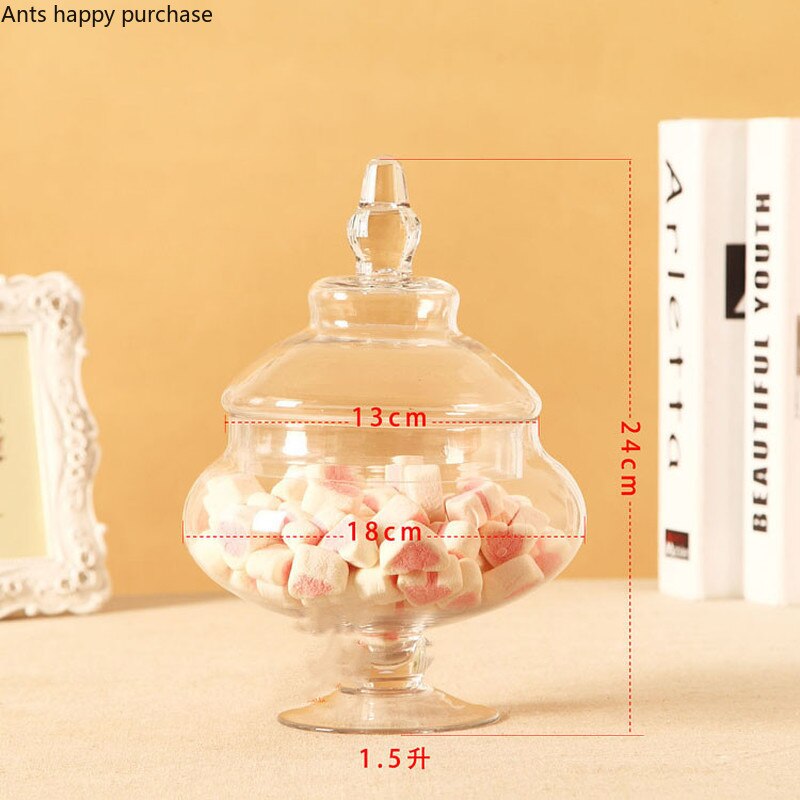 European Transparent Glass Storage Tank with Lid Household Glass Candy Jar Decorative Wedding Banquet Decorative Candy Bottle