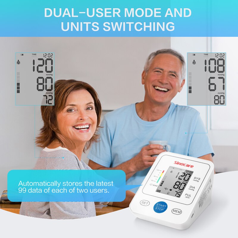 Sinocare-monitor de presión arterial, tensiómetro para la parte superior del brazo, máquina de presión arterial Digital automática, monitor de frecuencia cardíaca y pulso