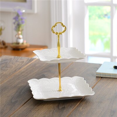 Flerlags engelsk brett keramisk fruktfat firkantet snack fat kakebrett hvit preget godteribrett hylle: 15-20cm a2
