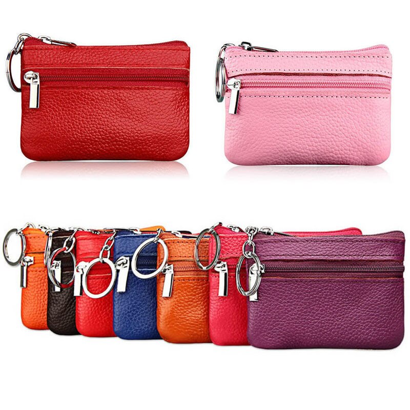 Brand Soft Men Women Card Coin Key Holder Zipper Purse Leather Wallet Pouch Change Bag