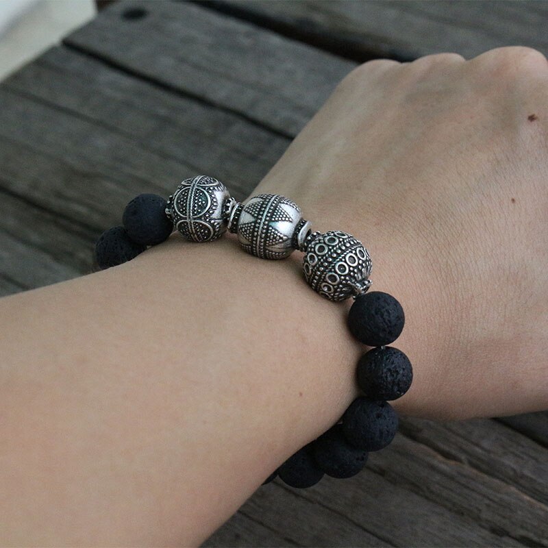 10mm Volcanic Stones Handmade Bracelet, Wear Energy Black Onyx Beads Bracelet, Meditatio Bracelet, For You & Friends