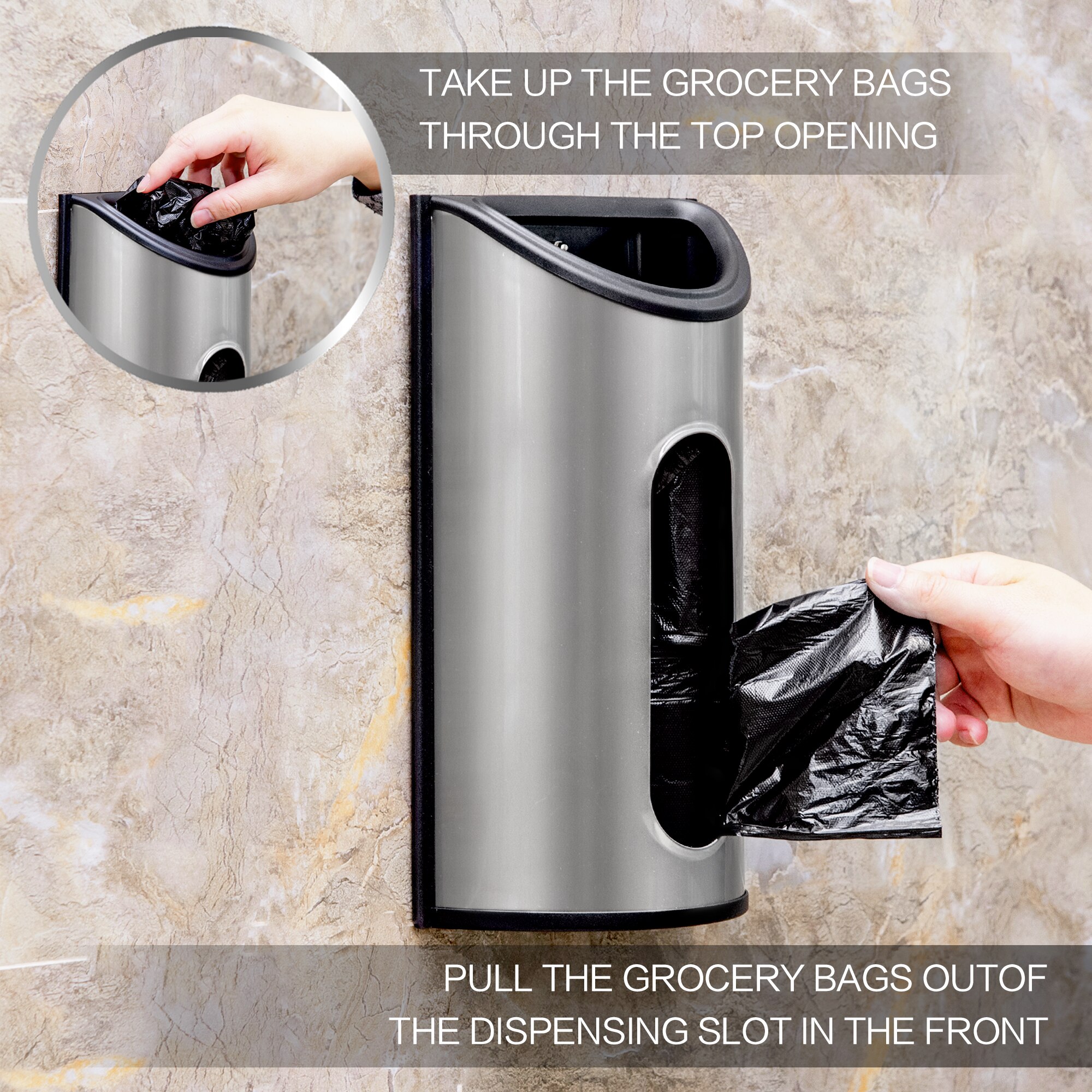 Kitchen Grocery Plastic Bag Holder and Dispenser for Plastic Bags - Easy - Wall Mount Grocery Bag Dispenser, Anti-Fingerprints