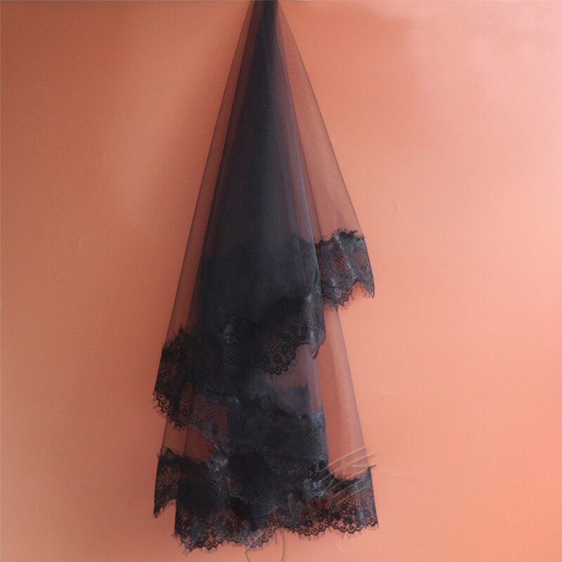 Dentelle Appliques voile De mariage ivoire noir rouge bordeaux 1.5/2/3 mètres voiles De mariée une couche voile accessoires De mariage Velos De Nov: Black 2M