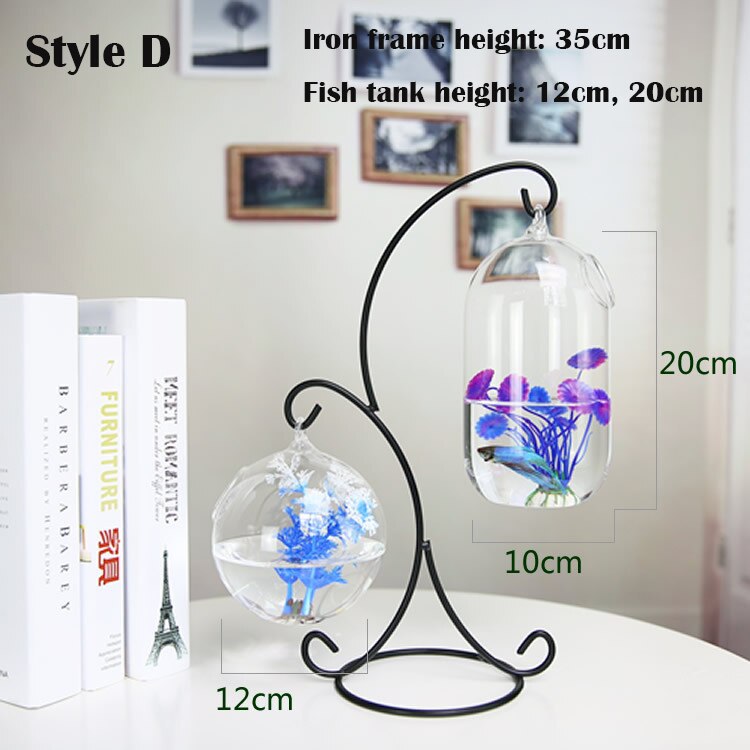 Bouteille en verre Transparent suspendu à Double pont pour Aquarium, bouteille d&#39;infusion pour plantes et fleurs, Vase de fleurs, décoration: Style D