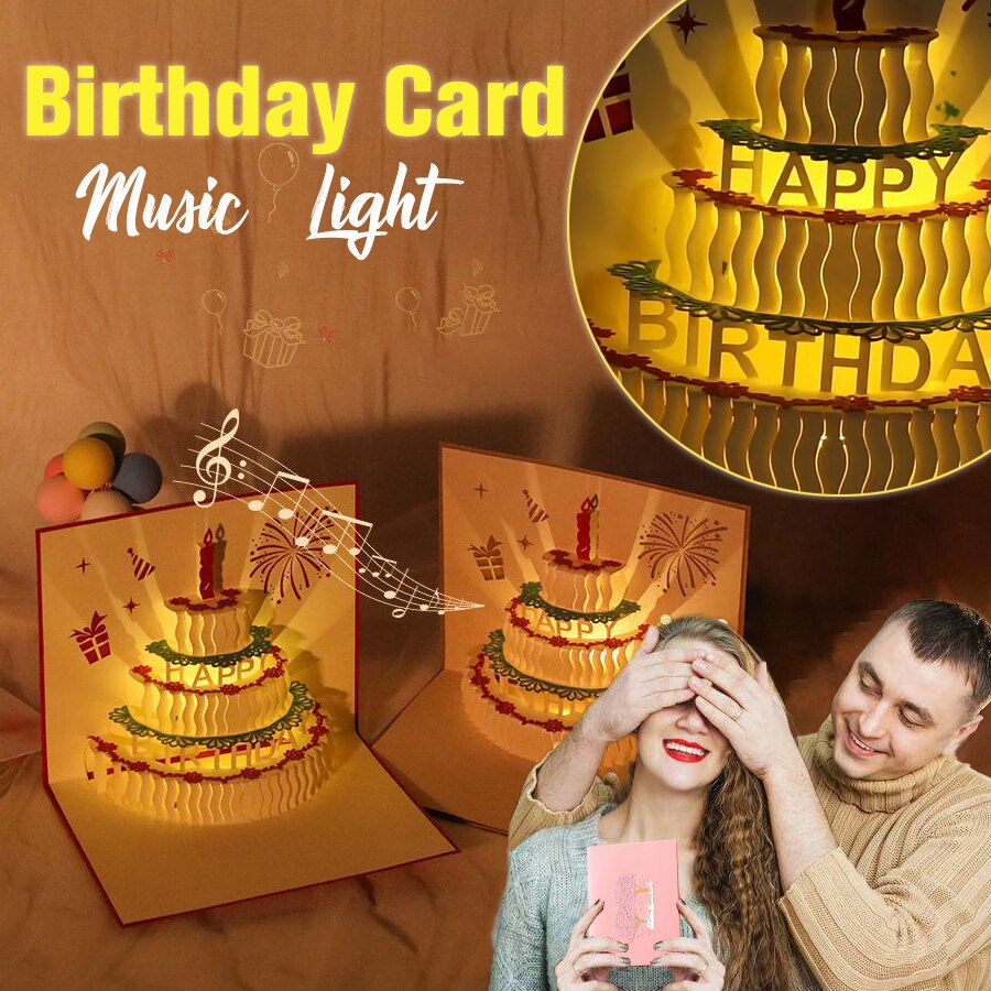 3D Music Birthday Card For Girl Kids Wife Husband Pop-Up Greeting Cards Postcards Handmade Greeting Card