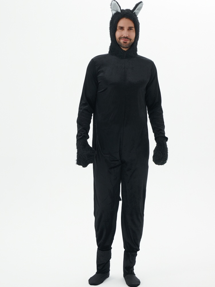 Costume de cosplay de chat noir pour hommes et femmes, grenouillère animale, combinaisons de danse, accessoires de fête d'Halloween, adulte