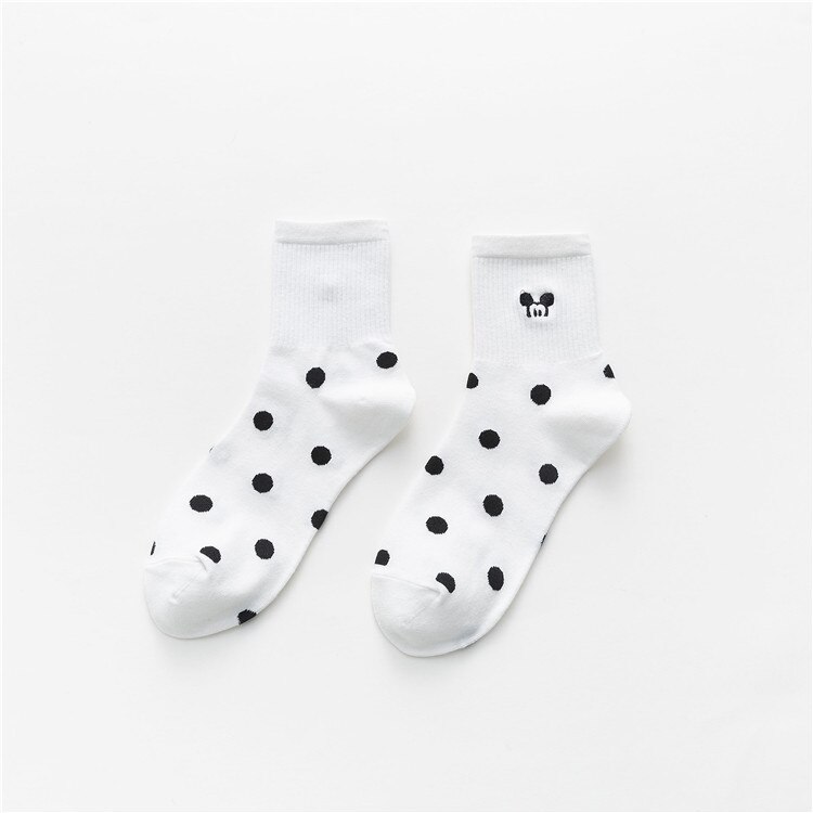 Jesienne i zimowe nowe bawełniane skarpetki studenckie, czarno-białe skarpety kreskówkowe myszy. Skarpetki damskie w paski Harajuku: 4