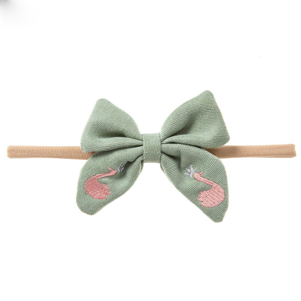 Swan Borduren Baby Haar Bogen Hoofdband Voor Meisjes Zachte Elastische Haarbanden Voor Kinderen Baby Handgemaakte Haar Accessoires: green