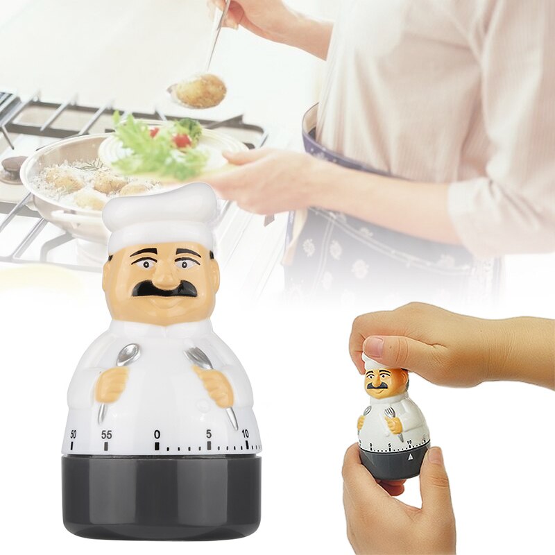 Chef Egg Shaped Timer 60 Minutes Mechanical Kitchen Novelty Fun Alarm Cook