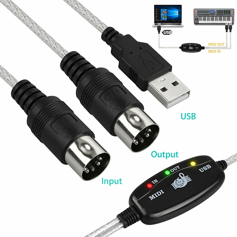 Mayitr 1Pc Black Midi Naar Usb Adapter Kabel Converter Muziek Keyboard Piano Usb Connector Adapters Voor Windows Pc/laptop