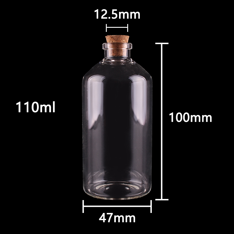 Bouteilles en verre Transparent avec bouchon en liège, 110ml, taille 47x100x12.5mm, pots à épices vides, artisanal, nouveauté