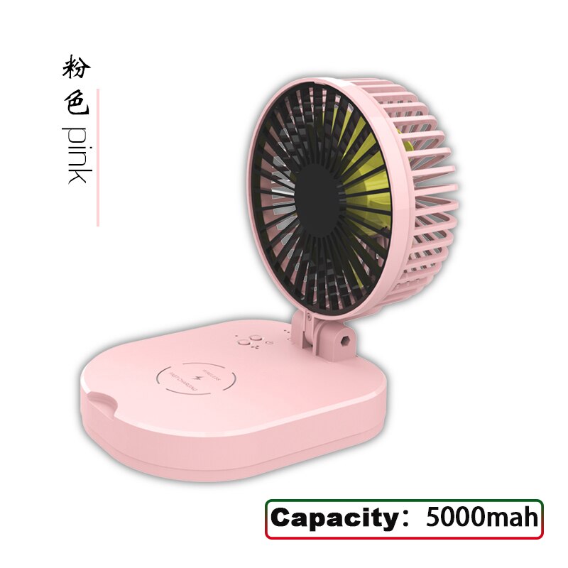 Caricatore Wireless Ventola 3-in-1 - Power Bank 10000mAh - Ventola USB Pieghevole Portatile: Rosa 5000mAh