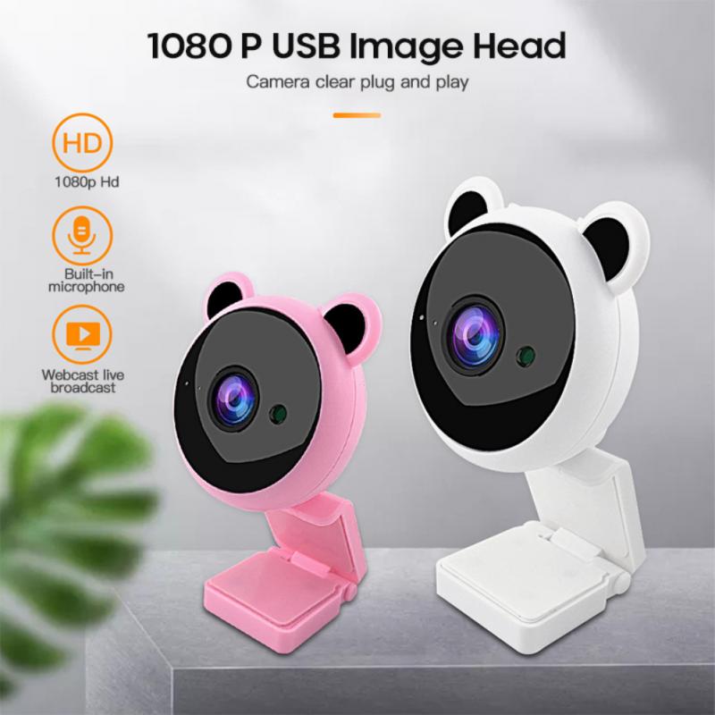 Leuke Panda Hd 1080P Webcam Computer Pc Webcamera Met Microfoon Camera 'S Voor Live-uitzending Video Bellen Conferentie Werk