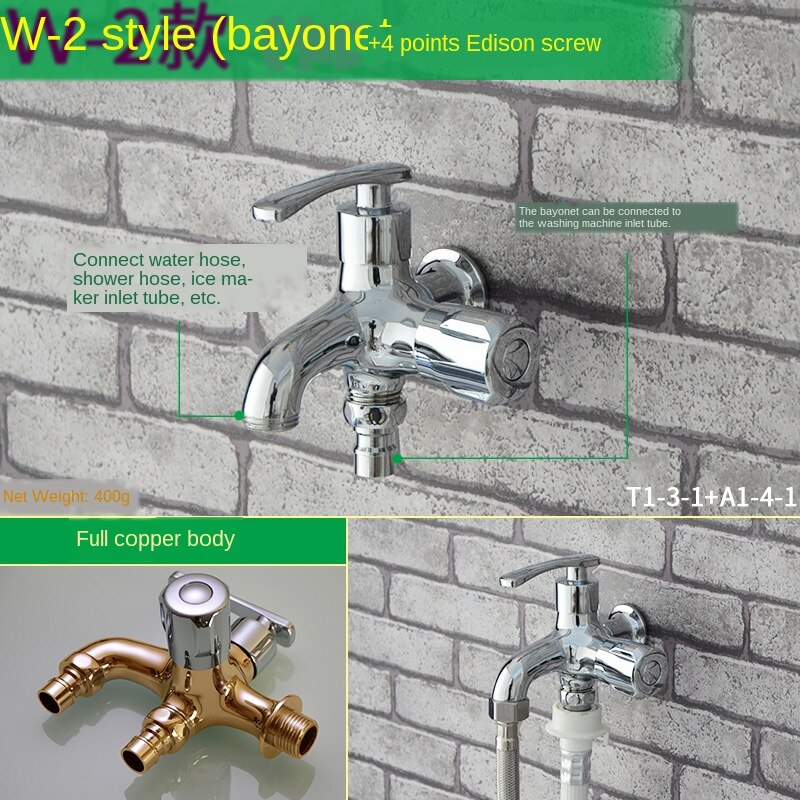 1/2in één in twee uit de wasmachine kraan 3/4in bajonet dr. enkele koude snel open dubbele gebruik multifunctionele dweil chilong: W-2