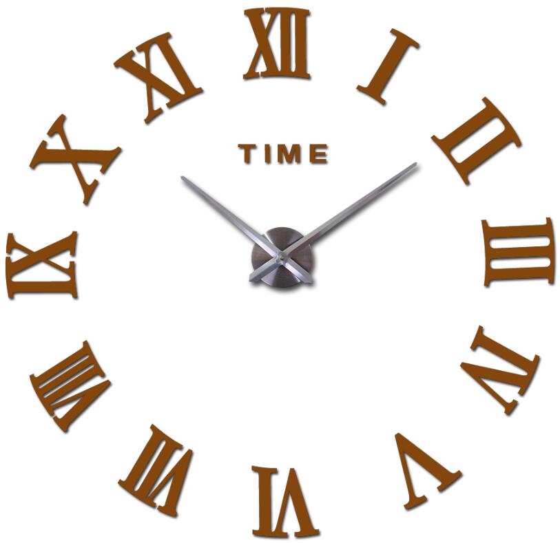 real metal 3d diy acrylic mirror wall clock watch clocks home decoration modern needle quartz stickers: Chocolate / 47inch