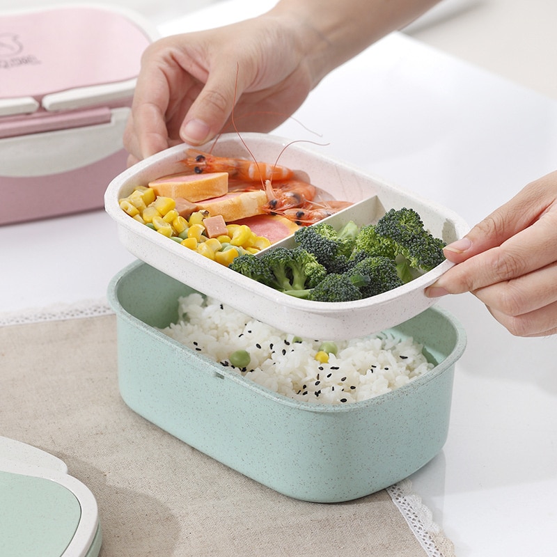 Caja de microondas Bento japonesa a prueba de fugas para cocina, caja de paja de trigo, caja para almuerzo de niños, fiambrera Bento para niños, bolso para guardar comida 1 pz