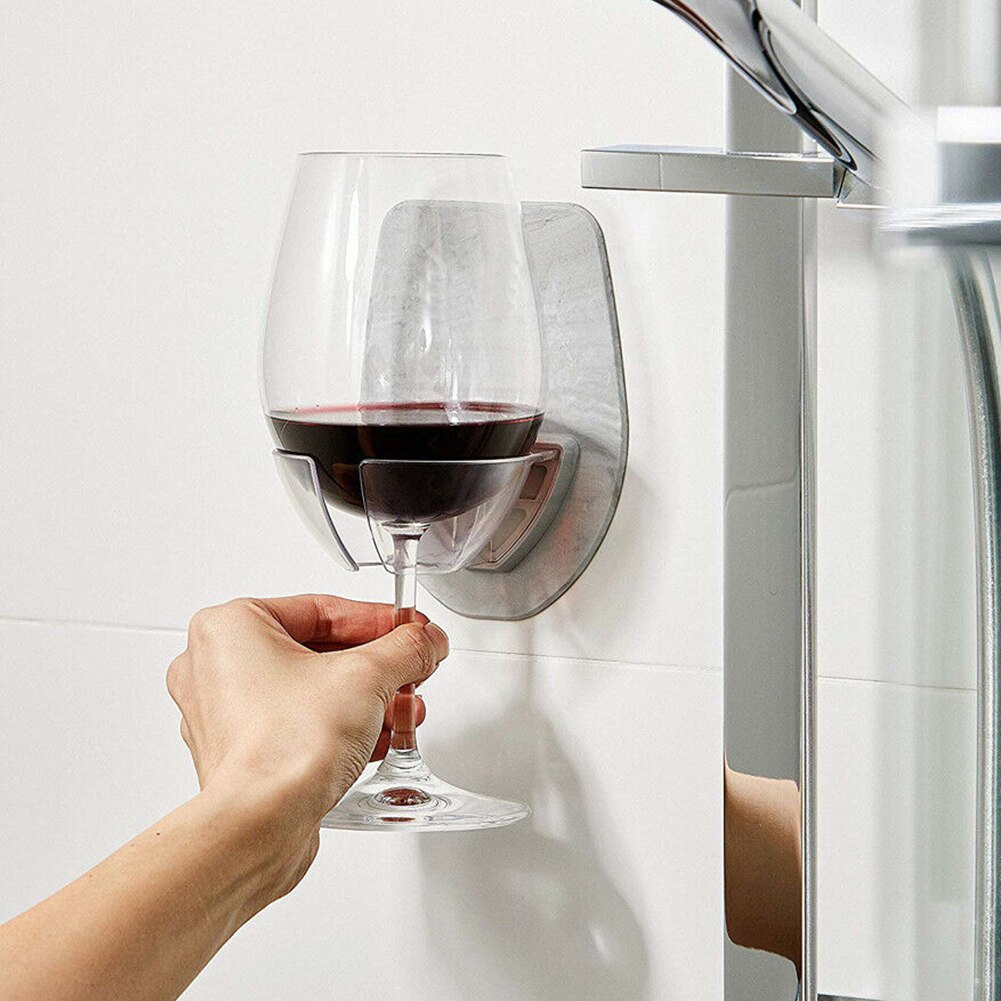 Bedroom Shower Practical Self Adhesive Wall Mount Easy Install Home Durable Simple Stable Bathroom Wine Glass Holder Plastic