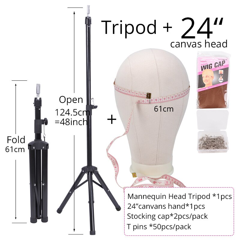 Wig Stand Mannequin Head Tripod Holder Adjustable Canvas Block Head Stand 21-25Inch Cosmetology Hairdressing Hair Extensions: 24inch