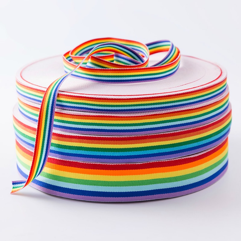 Zerzeemooy 10 Mm 100y/Veel Dubbele Gezicht Mooie Grosgrain Regenboog Streep Decoratieve Lint Tape Voor Festival Verjaardag 1" 5/8 "25 Mm