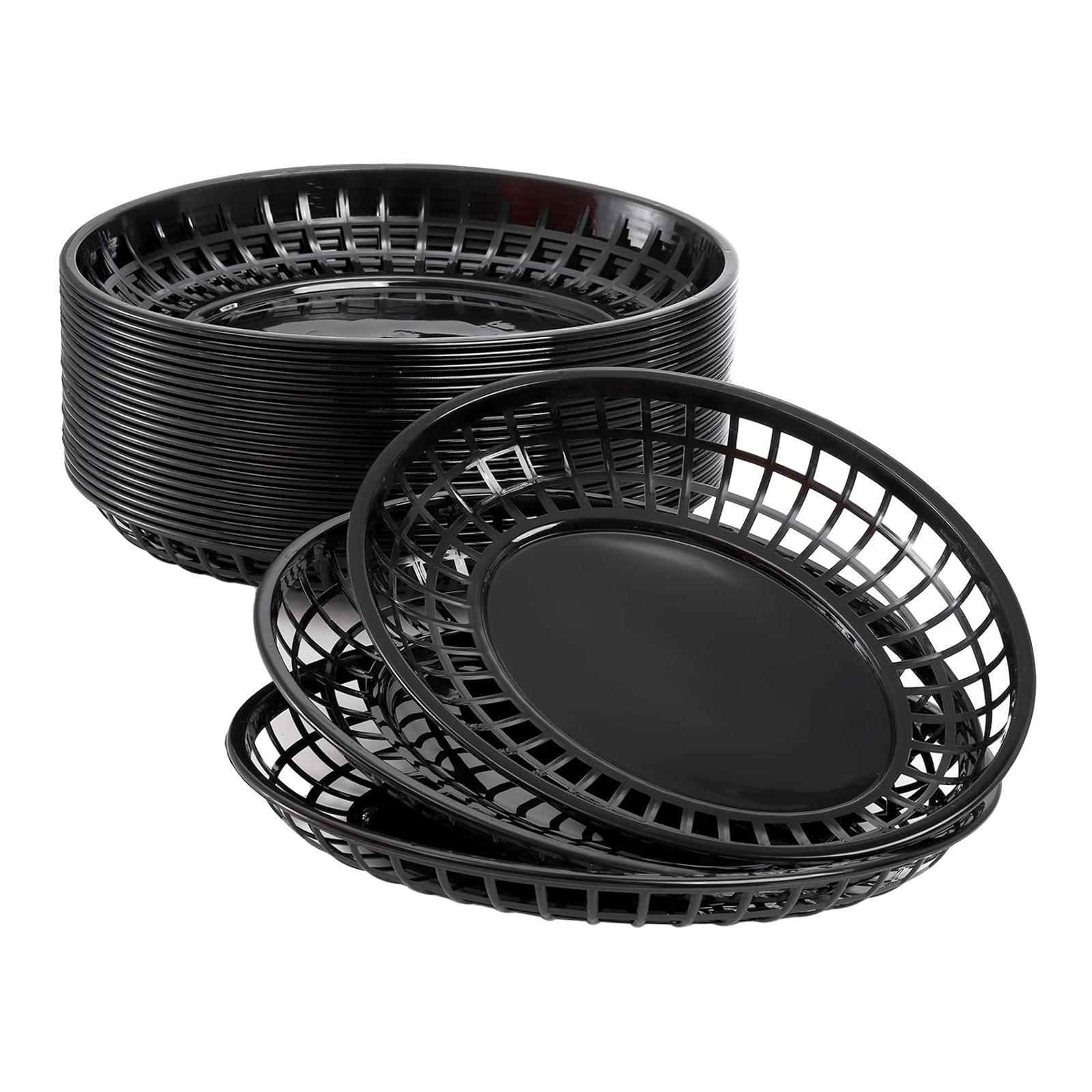 24 Stuks Fast Food Manden Retro Klassieke Voedsel Dienblad Platters Opslag Mand Bakken Voor Nachos Party Restaurants Thuis Arts: zwart