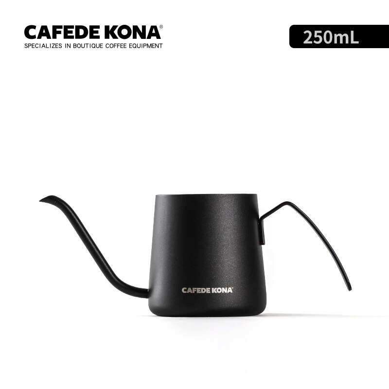 CAFEDEKONA Gooseneck Kettle Coffee Drip Pour-over pot 8 ounce /12 ounce spiky spout MINI ear hanger Long Spout Stainless Steel: 250ml(8oz) BLACK
