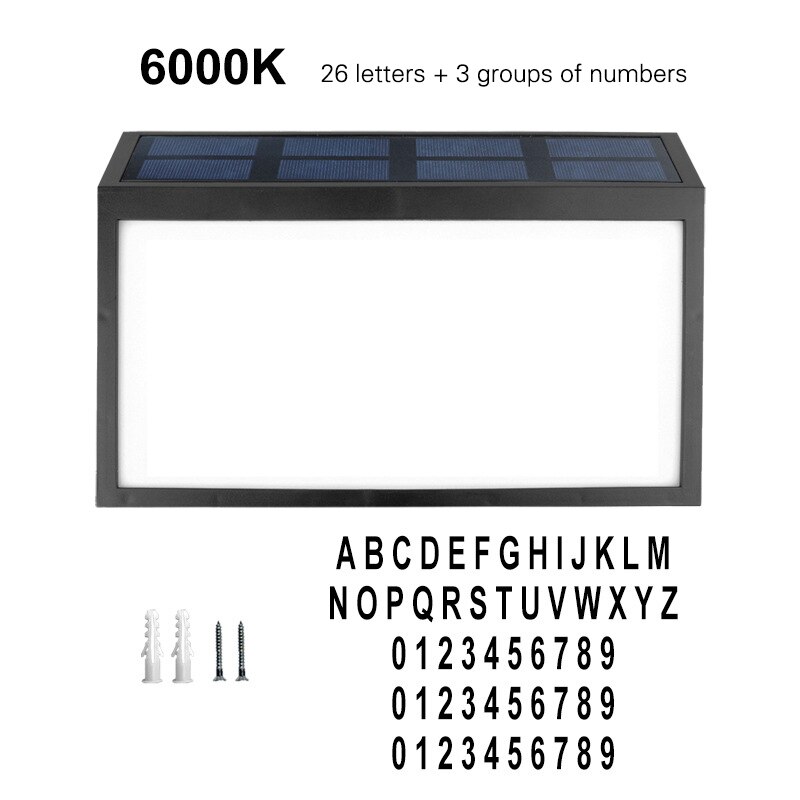 House Number Led Solar Lamp Waterproof Door Address Digits Plate Plaque Mailbox Solar Wall Lamp Lawn Lamp House Number Light: 6000k 26 letters