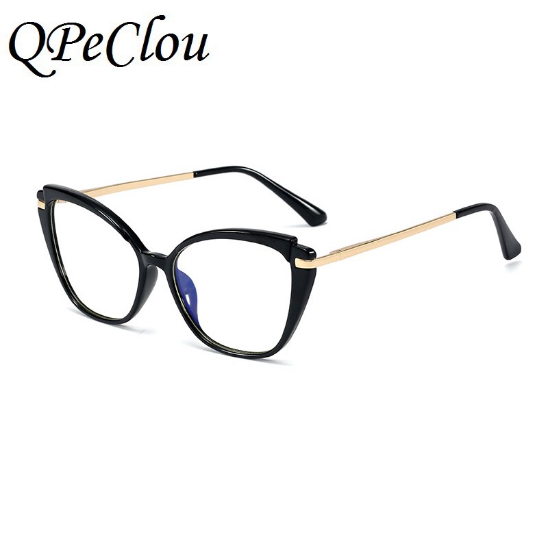 Mode TR90 Anti-Blauw Brilmontuur Vrouwen Vintage Metalen Cat Eye Bril Vrouwelijke Optische Brillen Oculos Feminino: Black1806