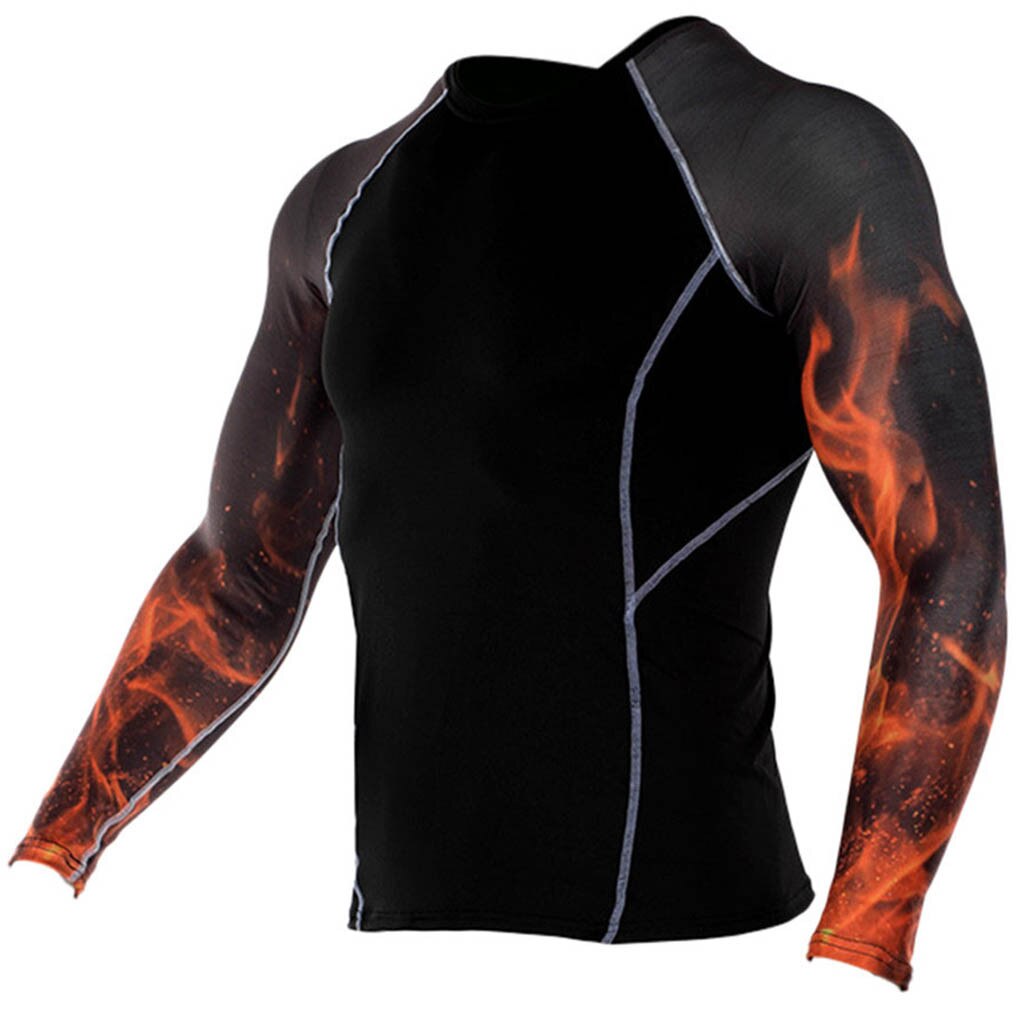 Youyedian mænds cykling baselag lange ærmer fitness t-shirt hurtigtørrende strømpebukser cykel sport print top bluse #y20: Orange / S