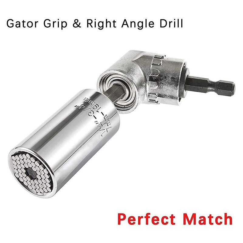Universal Socket+105 Degree Right Angle Drill,7Mm-19Mm Multifunctional Cordless Ratchet Adapter Socket Wrench Set
