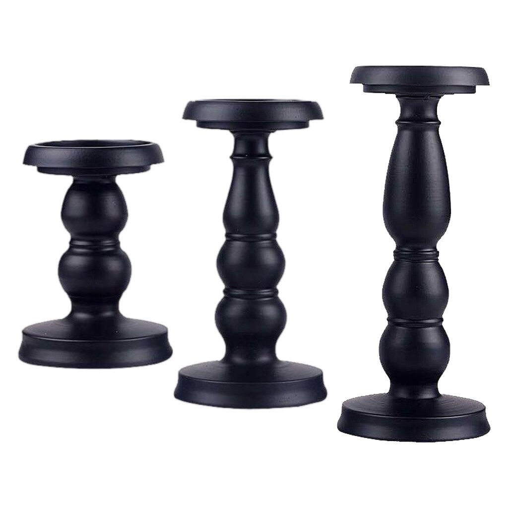 Black Simple Retro Iron Candlestick Pillar Candle Holder for Dining Home Decor Accents