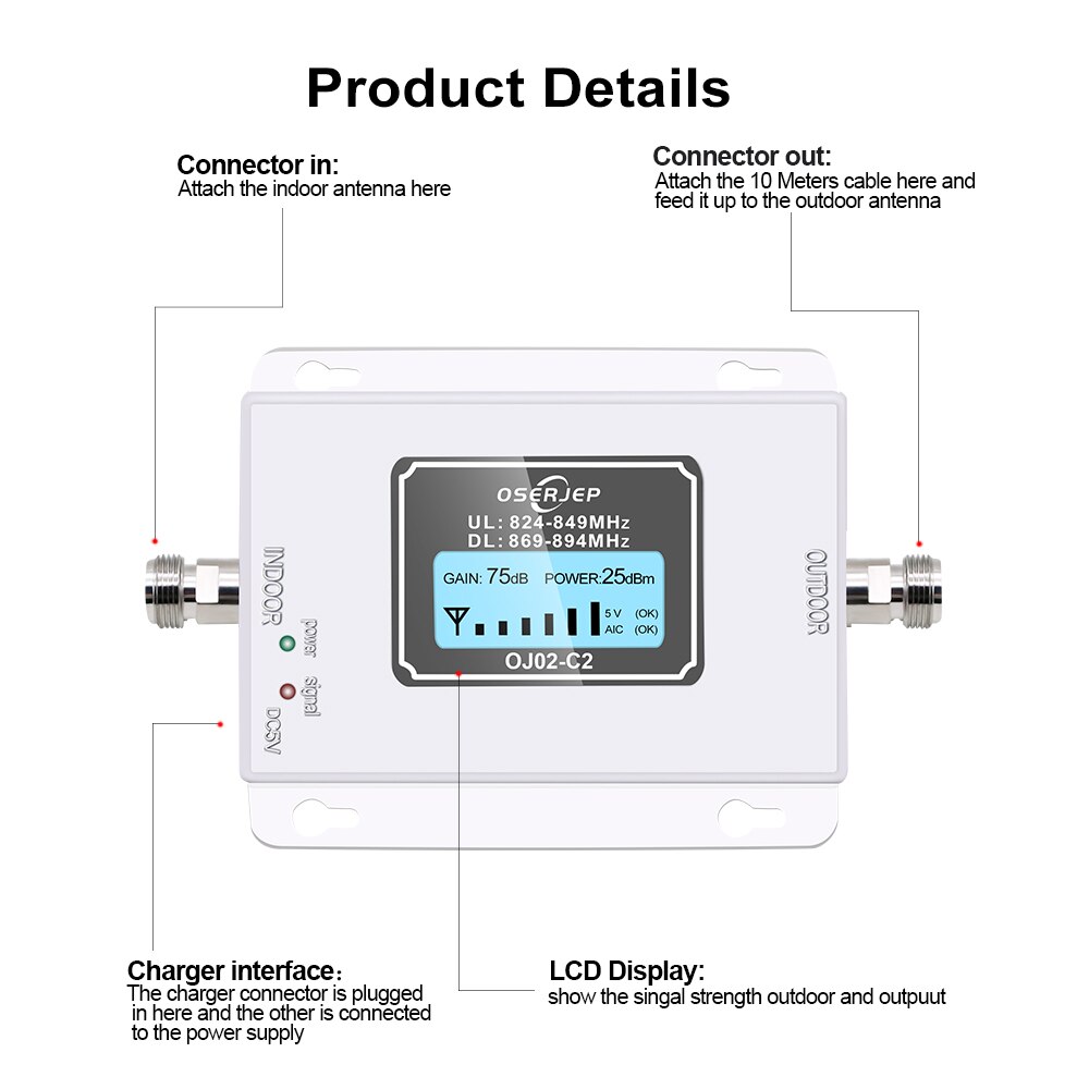Repetidor B5 de 850 Mhz, 70dB, CDMA, GSM, 850Mhz, 2G, 3G, amplificador de señal de teléfono móvil, amplificador repetidor de señal GSM