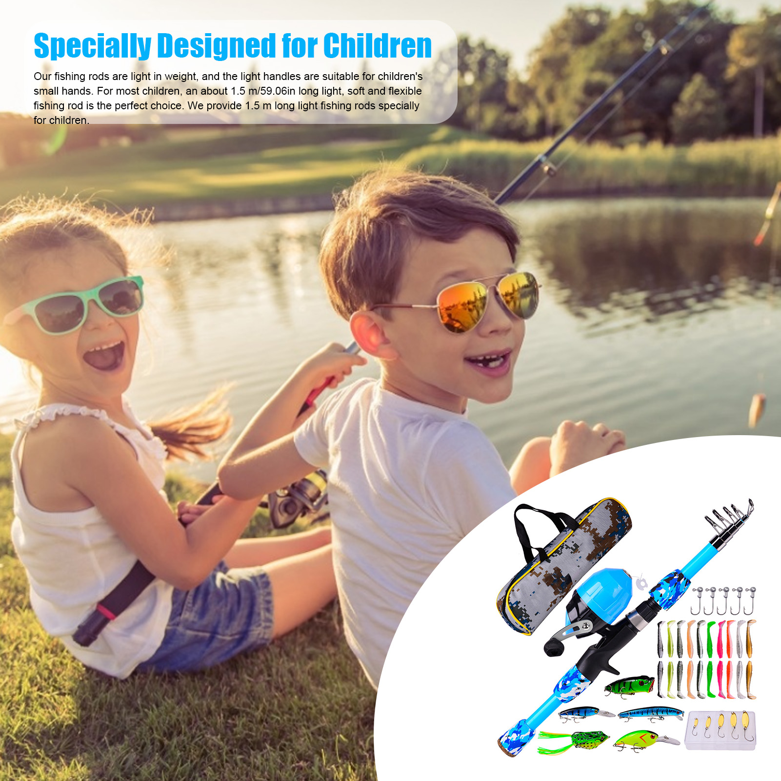 Kids Fishing Pole Set Beginners Portable Fishing Rod Reel Kit Portable Fishing Rod Package With Combination Sea Fishing Reliable