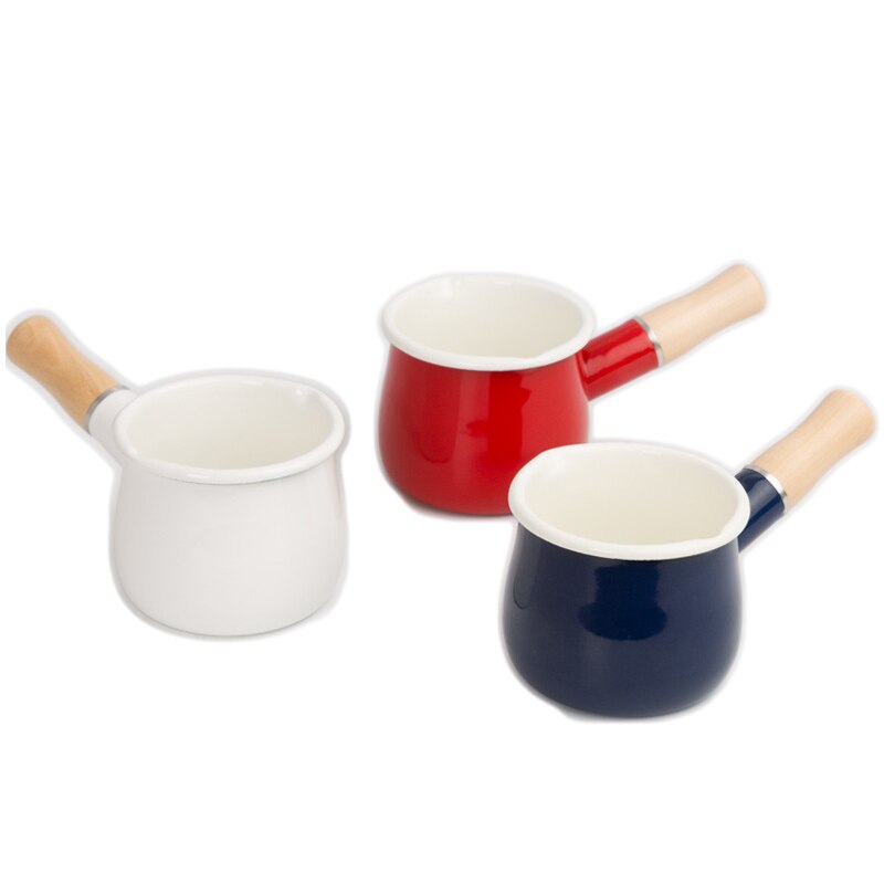 Melk Pot Pan Klei Koken Klassieke Non Stick Mini Koffie Emaille Gietijzeren Nederlandse Oven Met Enkele Houten Handvat