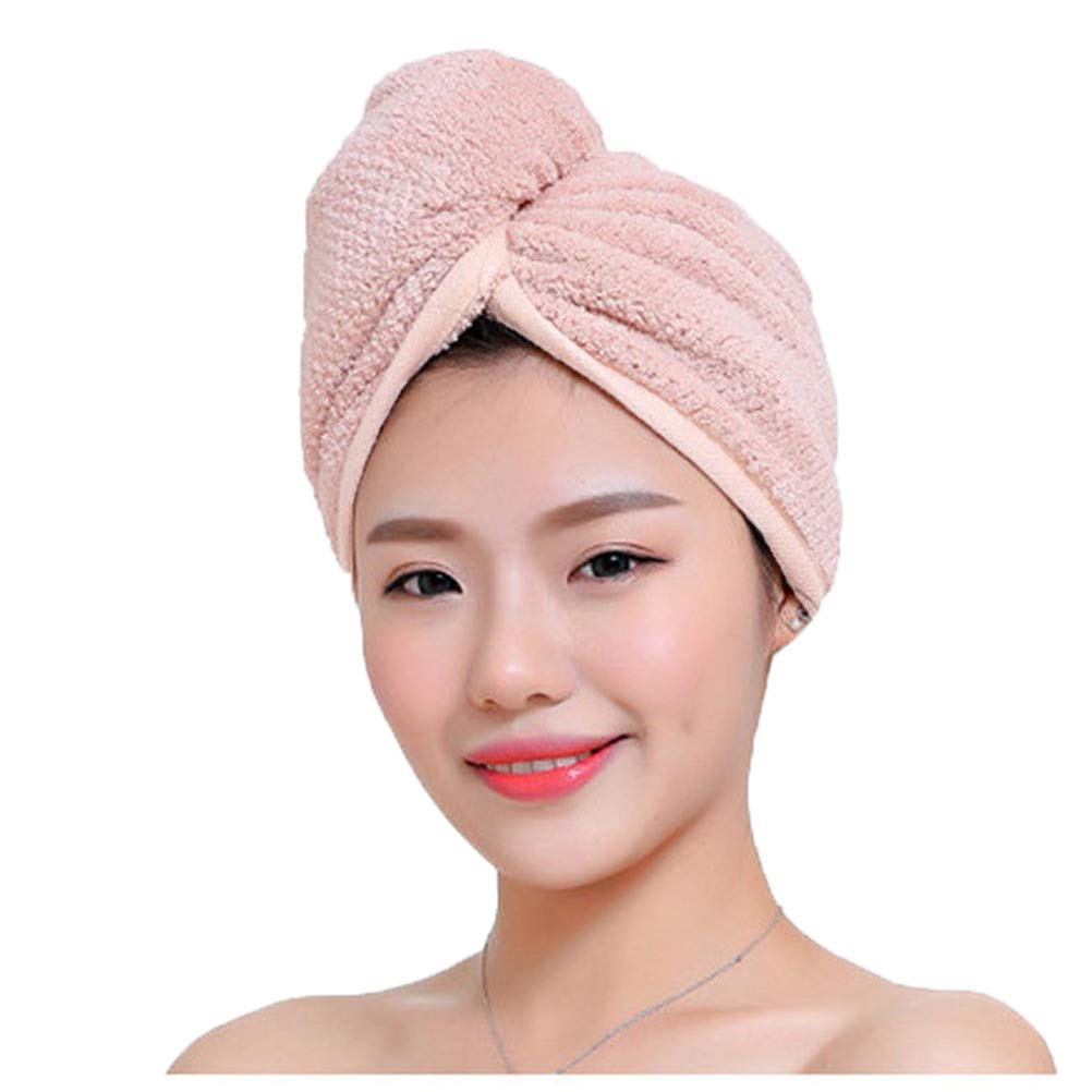 Quick Dry Head Shower Cap Protect Hair From Hair Dryer Towel Hair Wrap Soft Microfibre Bath Turban Has Button Loop Keep Securely: Pink
