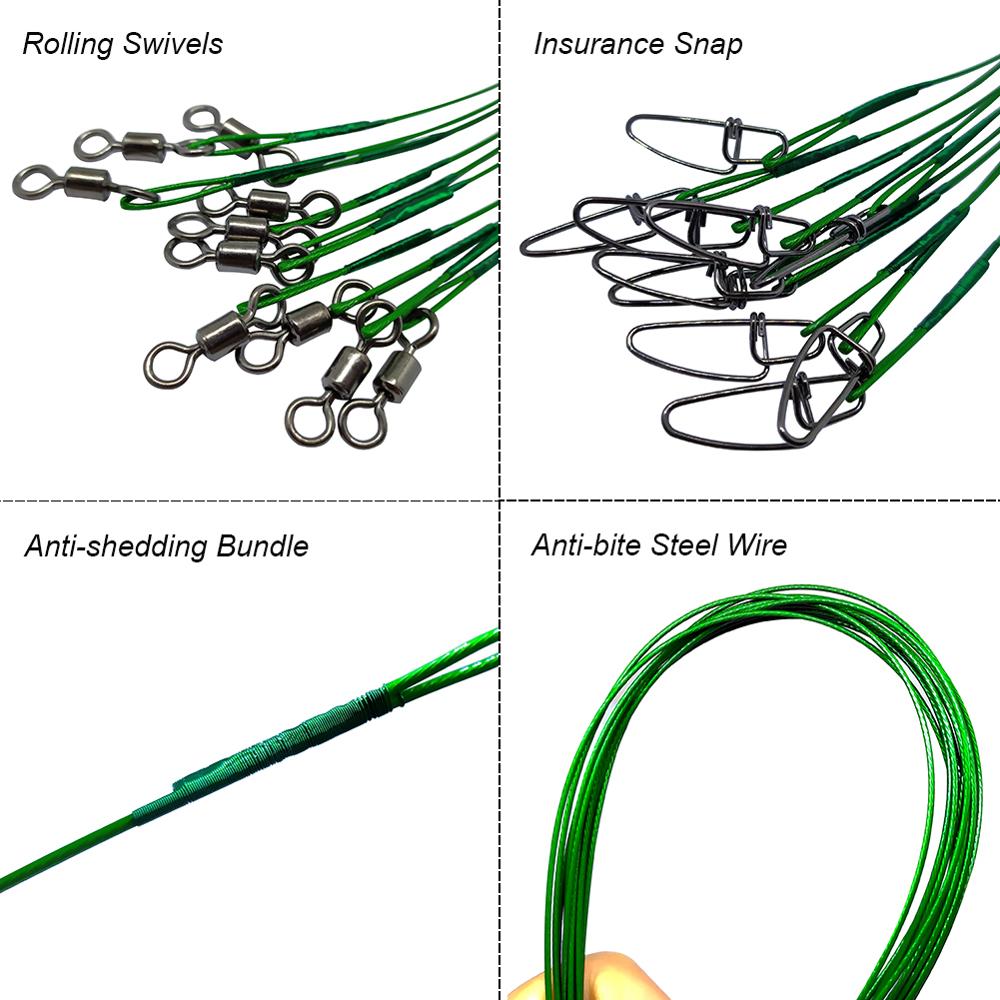 10 stk 50cm fiskeline leder wire test 88 lbs /40kg anti-bid stål wire line snore kraftigt fiske stik til lokke