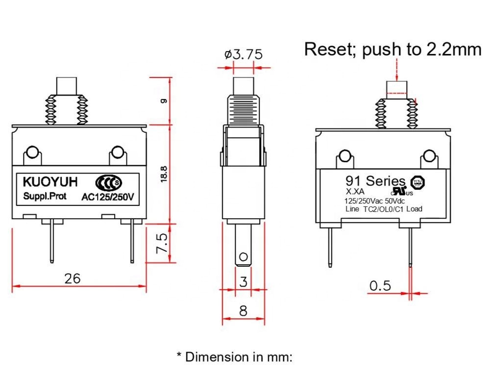 Kuoyuh 91- serien mini miniatyr overbelastningsbeskytter 0.5a 1a 2a 3a 4a 5a 6a 7a 8a 9a 10a elektrisk automatisk effektbryter