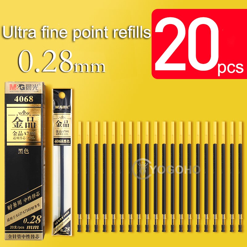 12pcs/box 0.28mm Ultra Fine point Gel Pen black ink refill gel pen for school office supplies stationary pens stationery: 20 refills