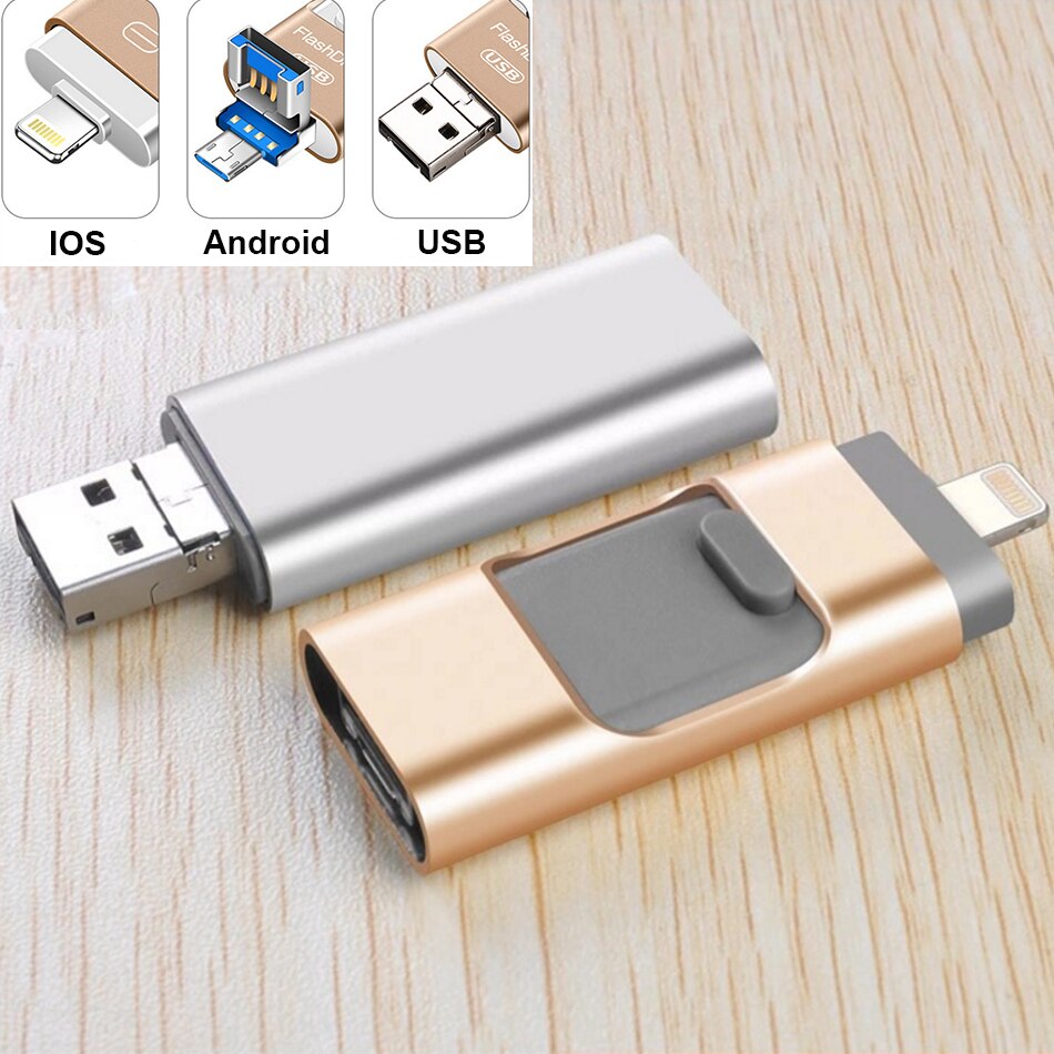 Supersonic 3 in 1 Draagbare Slimme Telefoon iphone USB Flash Disk met 8 Pin/Micro USB Plug/USB 128GB 64GB 32GB Pen Drives