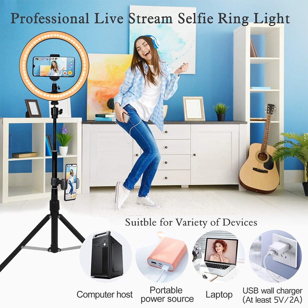 10 "LED Selfie Ring Licht mit Telefon Halfter Schreibtisch Stativ Versenkbare Einbeinstativ für Dimmbare Kamera Telefon Video Foto