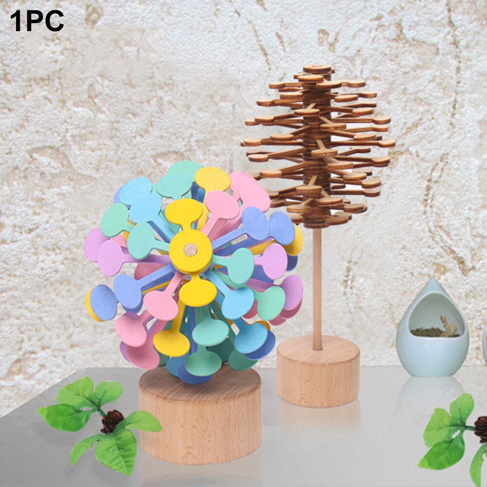 Colorful Wooden Magic Spin Office DIY Durable Roll Artwork Kids Fun Rotating Lollipop Look Decompression Toy